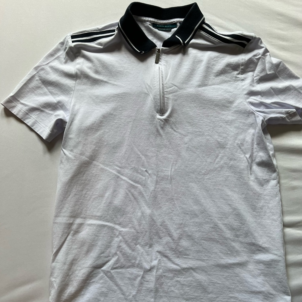 Perry Ellis White, Zippered Collared Polo